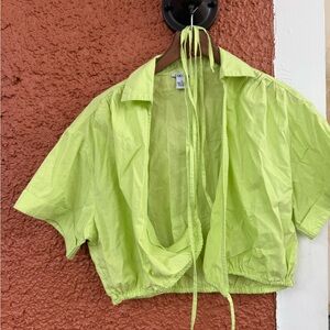 Rue21 Collared Cropped Tie Around Crop Top Size Medium Lime Green St Patty’s Day